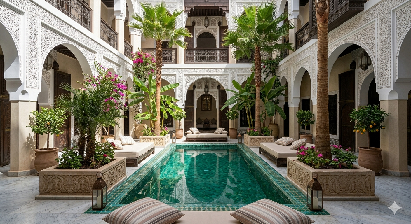 Patio et fontaine